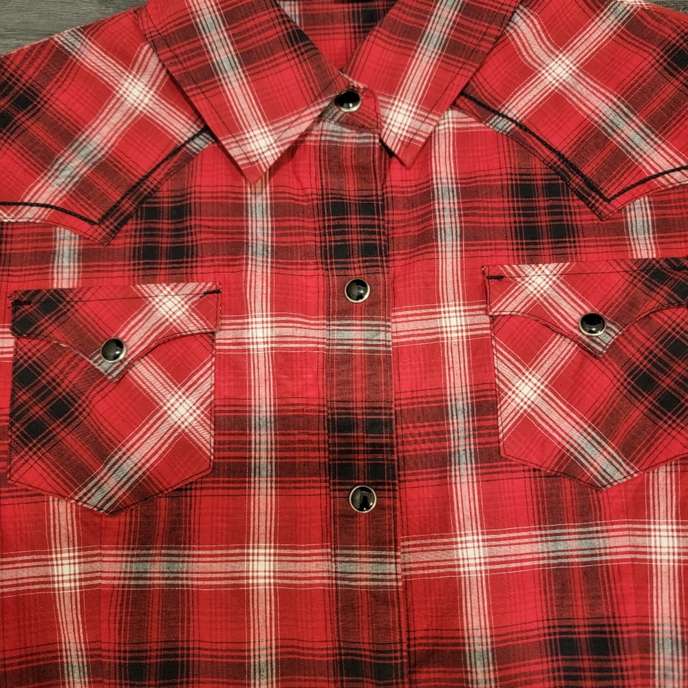 Pendleton Womens Black Pearl Snap Button Red Plai… - image 8